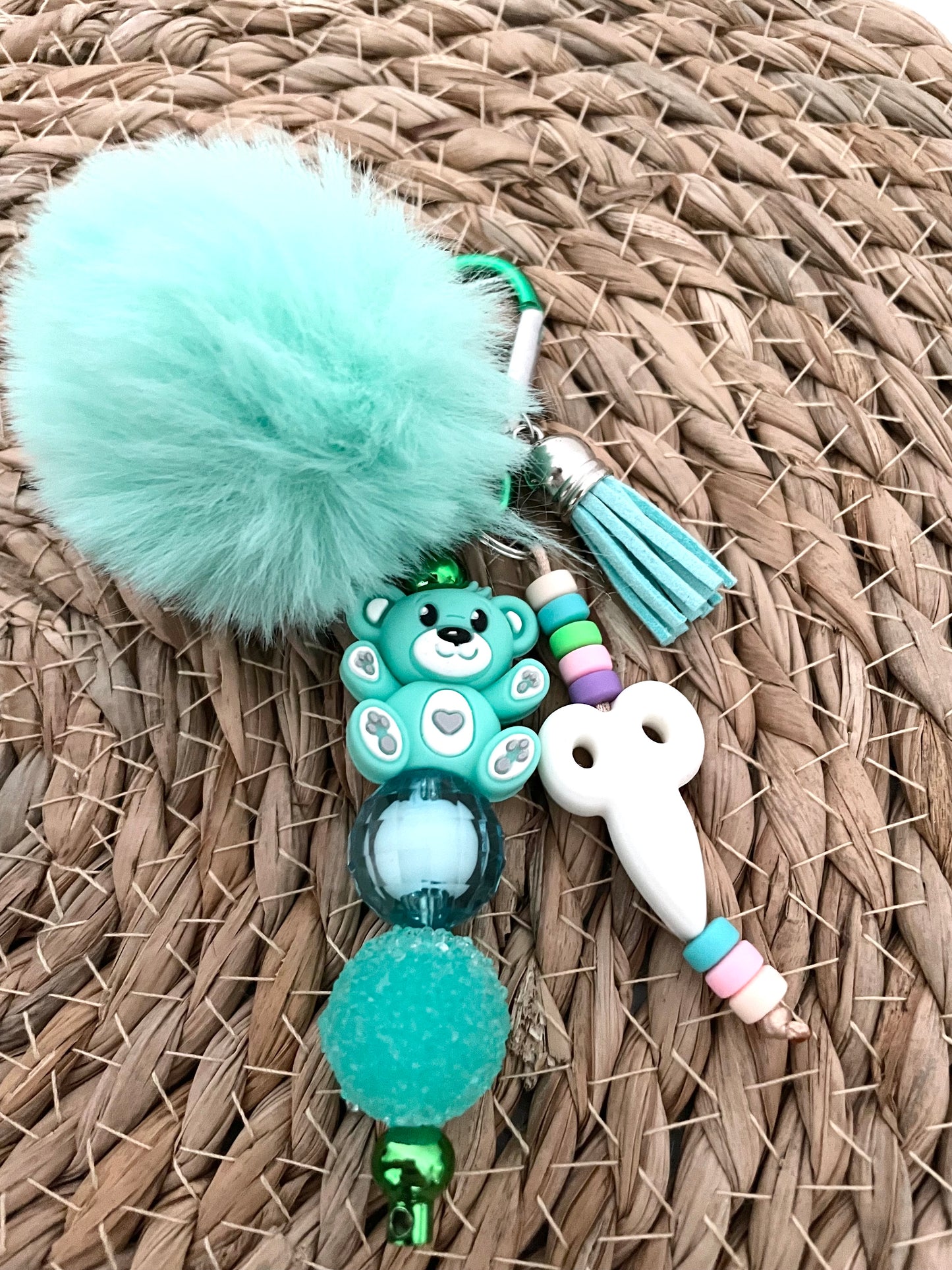 Sleutelhanger met pompon - Turquoise