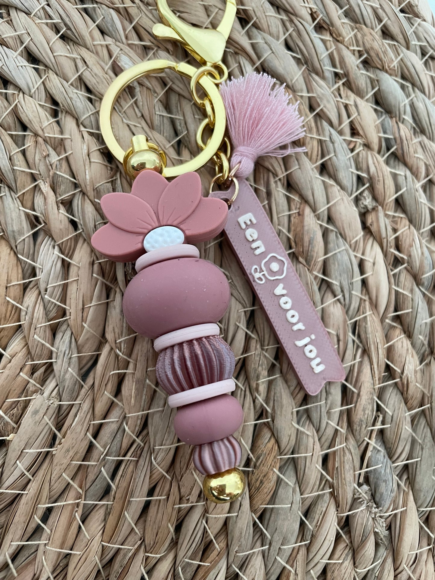 Sleutelhanger Bloem voor jou - Oud roze