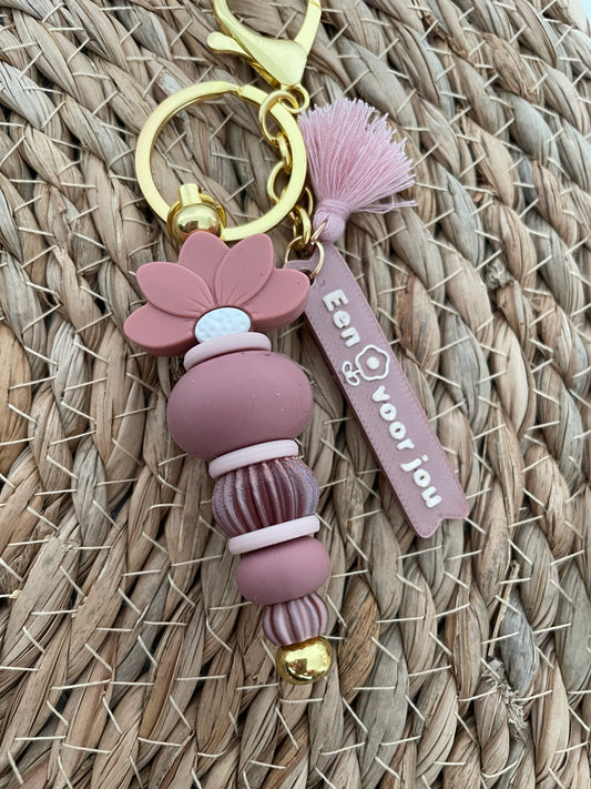 Sleutelhanger Bloem voor jou - Oud roze