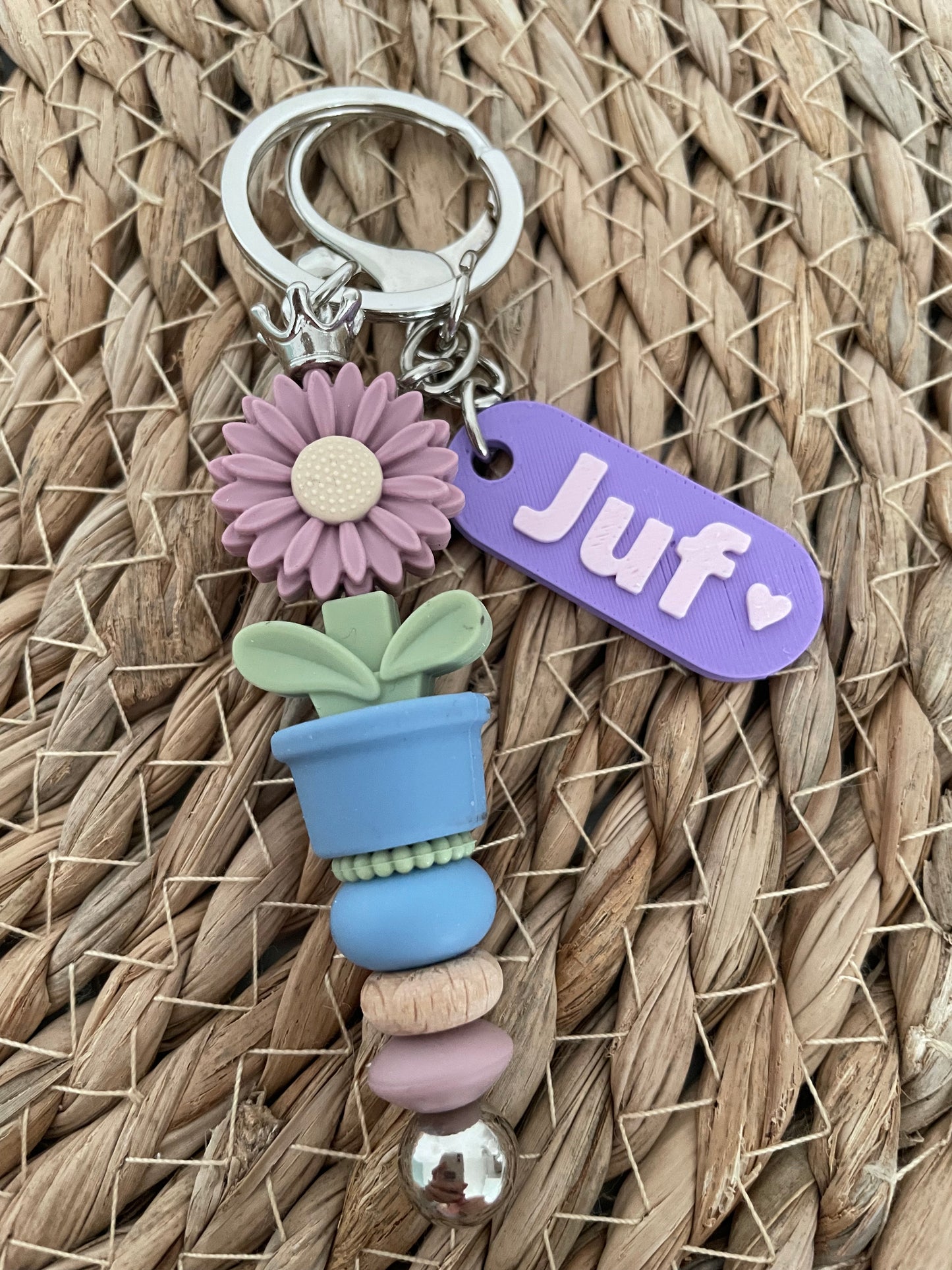 Sleutelhanger tag - Juf paars