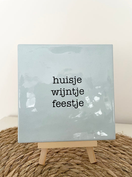 Tegeltje blauw - Huisje wijntje feestje