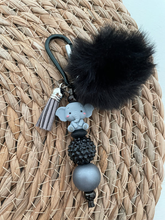 Sleutelhanger met pompon - Zwart