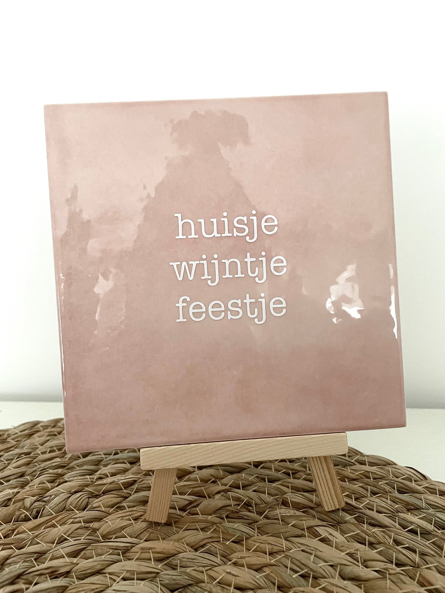Tegeltje roze - Huisje wijntje feestje
