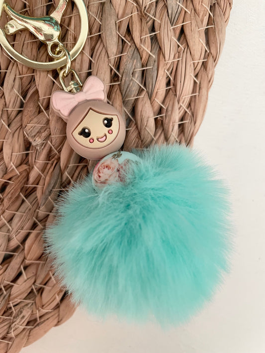 Gelukspopje met pompon - Girl turquoise