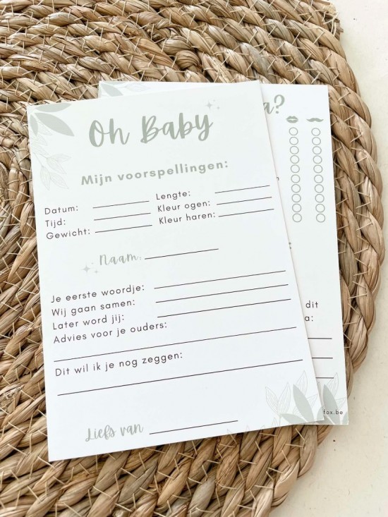 Babyshower invulkaartjes dubbelzijdig groen