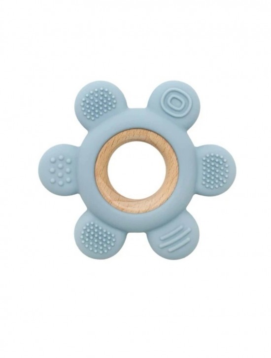 Bijtring siliconen hout blauw