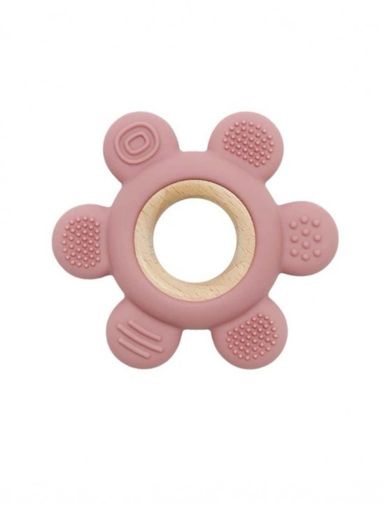 Bijtring siliconen hout roze