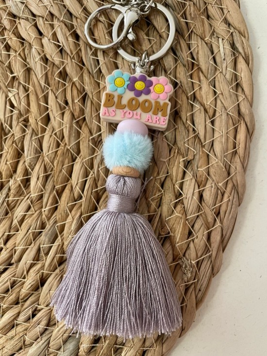 Sleutelhanger kwast paars bloom
