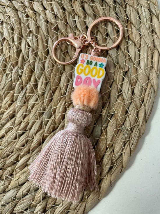 Sleutelhanger kwast roze good day